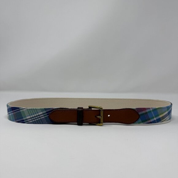 Polo Ralph Lauren Plaid Leather-Trim Tartan Belt Men's 32 Preppy Classic Formal - Picture 2 of 10